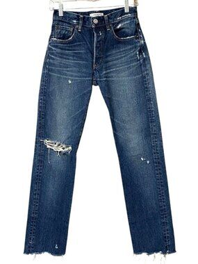 Moussy Vintage Odessa Straight Low Blue Distressed Japanese Denim Size 24 Good